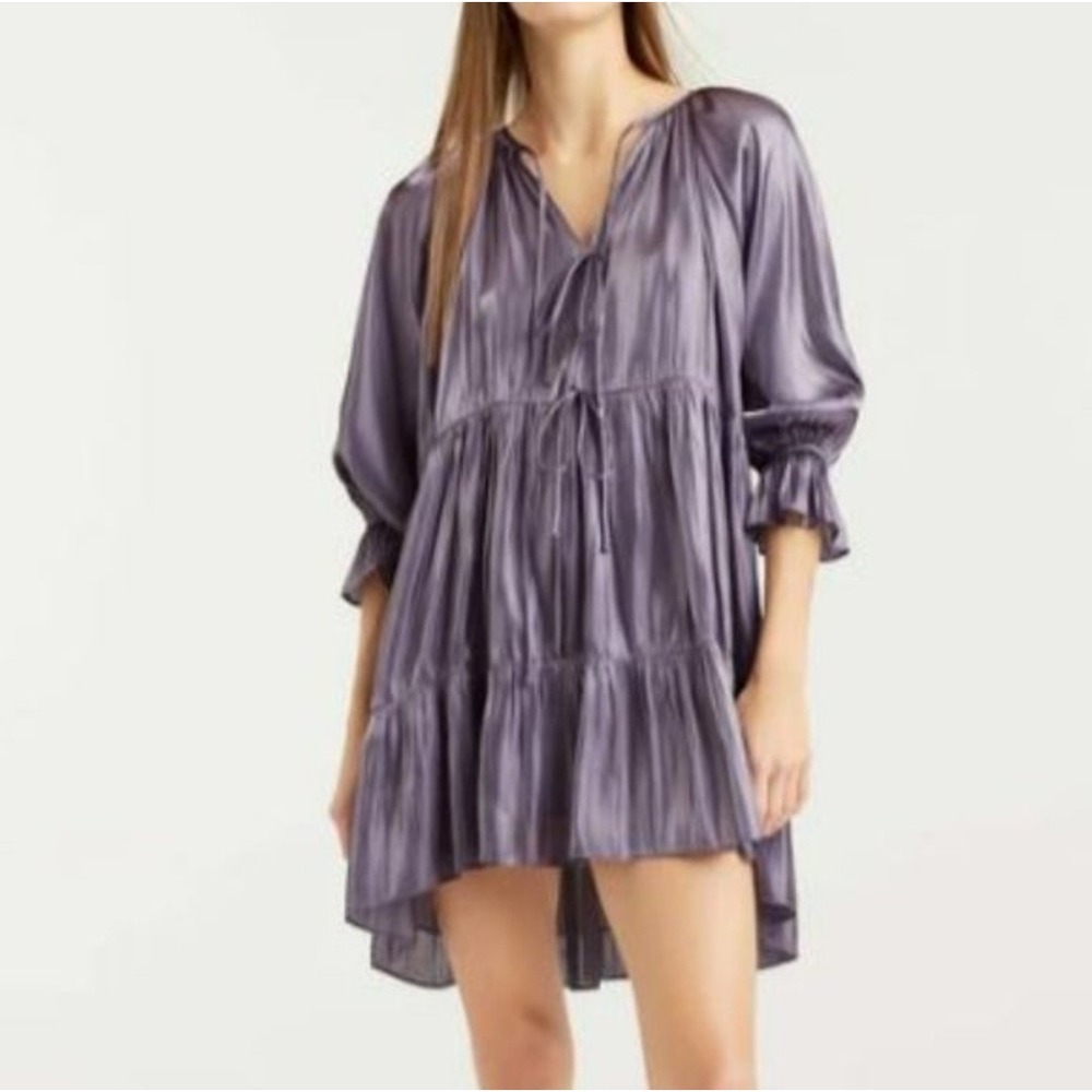 Cinq a Sept Chrystie Dress Size 8 Purple Metallic Tiered Mini Cocktail Party